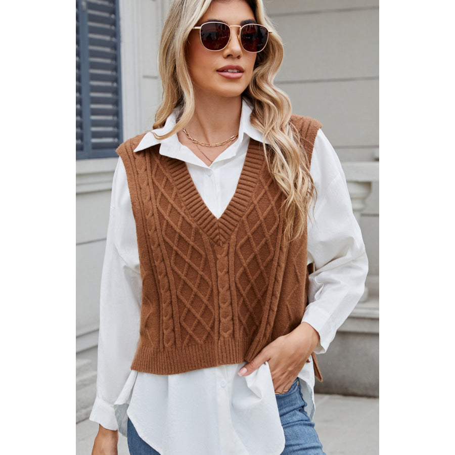 Cable-Knit V-Neck Sweater Vest Apparel and Accessories