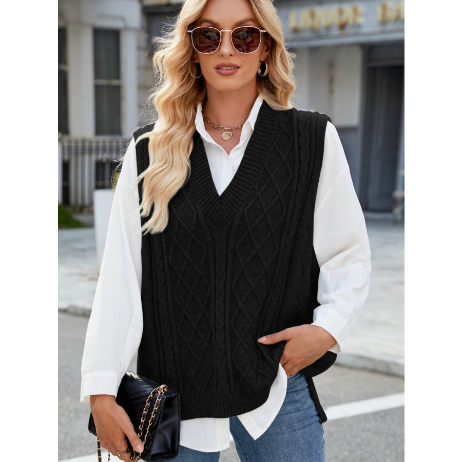 Cable Knit V-Neck Sweater Vest Apparel and Accessories