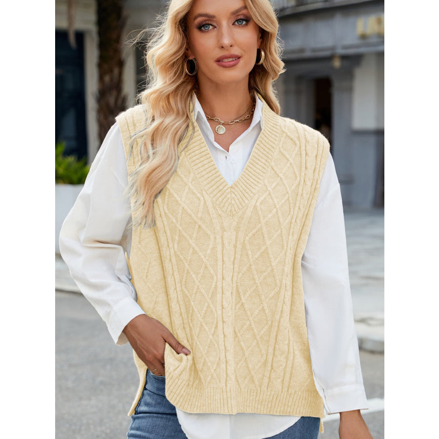 Cable Knit V-Neck Sweater Vest Apparel and Accessories