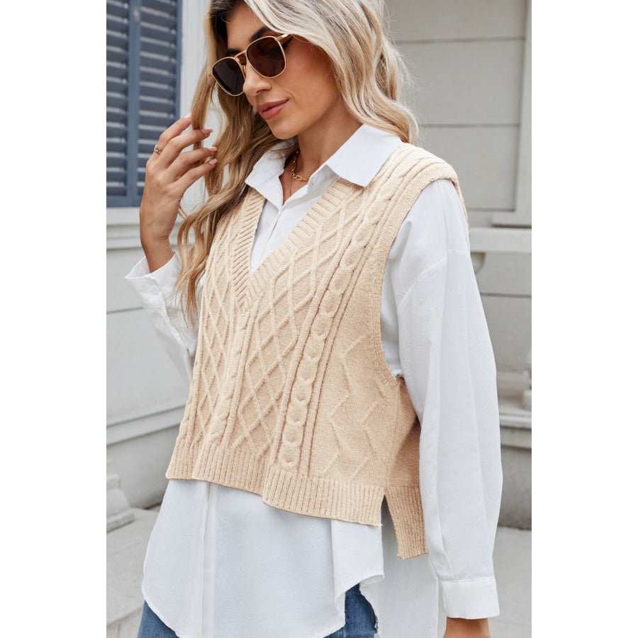 Cable-Knit V-Neck Sweater Vest Apparel and Accessories