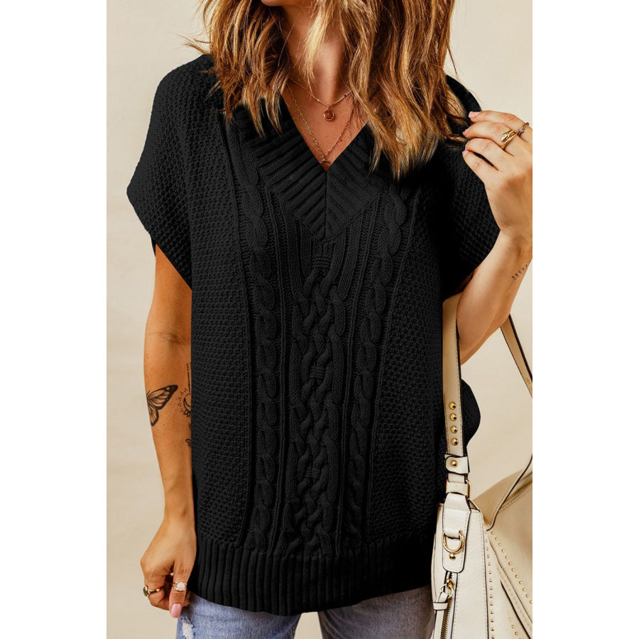 Cable-Knit V-Neck Sweater Vest Apparel and Accessories