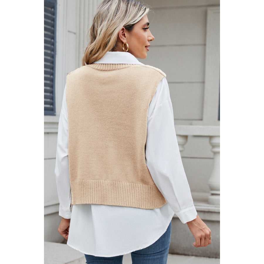 Cable-Knit V-Neck Sweater Vest Apparel and Accessories