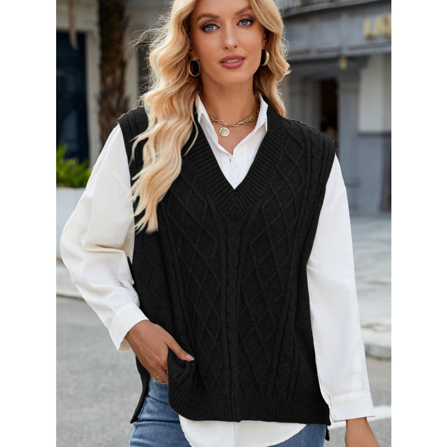 Cable Knit V-Neck Sweater Vest Apparel and Accessories