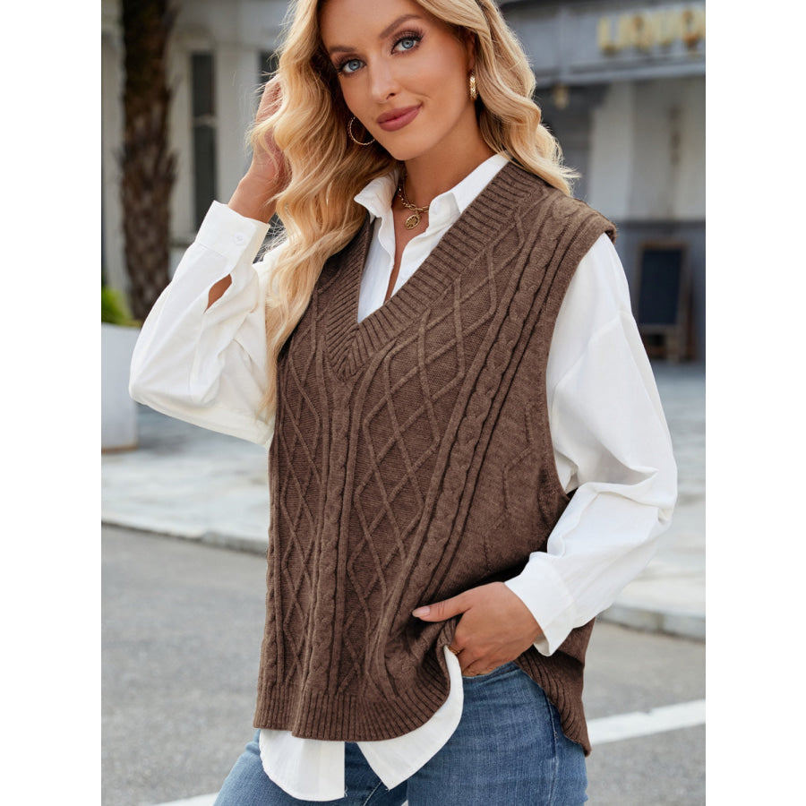 Cable Knit V-Neck Sweater Vest Apparel and Accessories