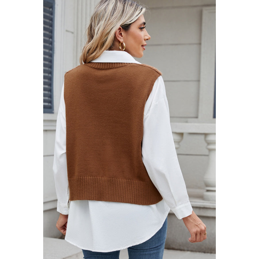 Cable-Knit V-Neck Sweater Vest Apparel and Accessories