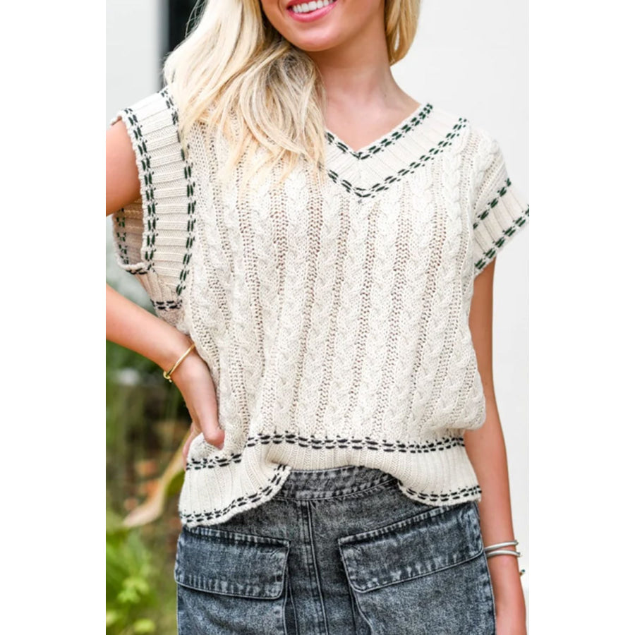 Cable-Knit V-Neck Sweater Vest Apparel and Accessories