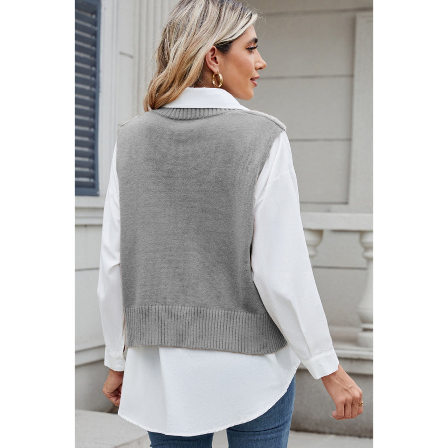 Cable-Knit V-Neck Sweater Vest Apparel and Accessories