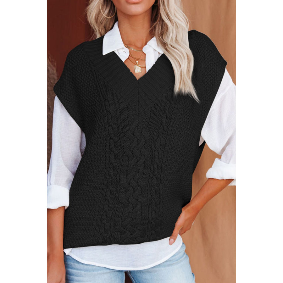 Cable-Knit V-Neck Sweater Vest Apparel and Accessories