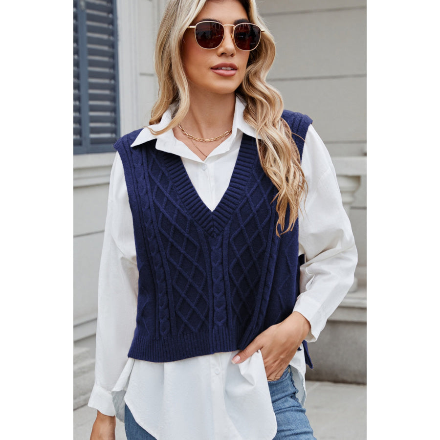 Cable-Knit V-Neck Sweater Vest Apparel and Accessories