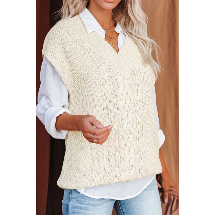 Cable-Knit V-Neck Sweater Vest Apparel and Accessories