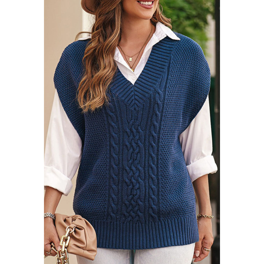 Cable-Knit V-Neck Sweater Vest Apparel and Accessories