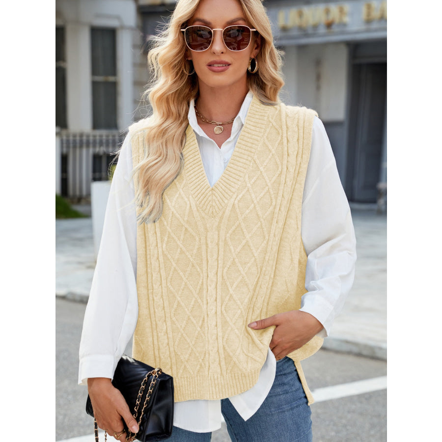 Cable Knit V-Neck Sweater Vest Apparel and Accessories