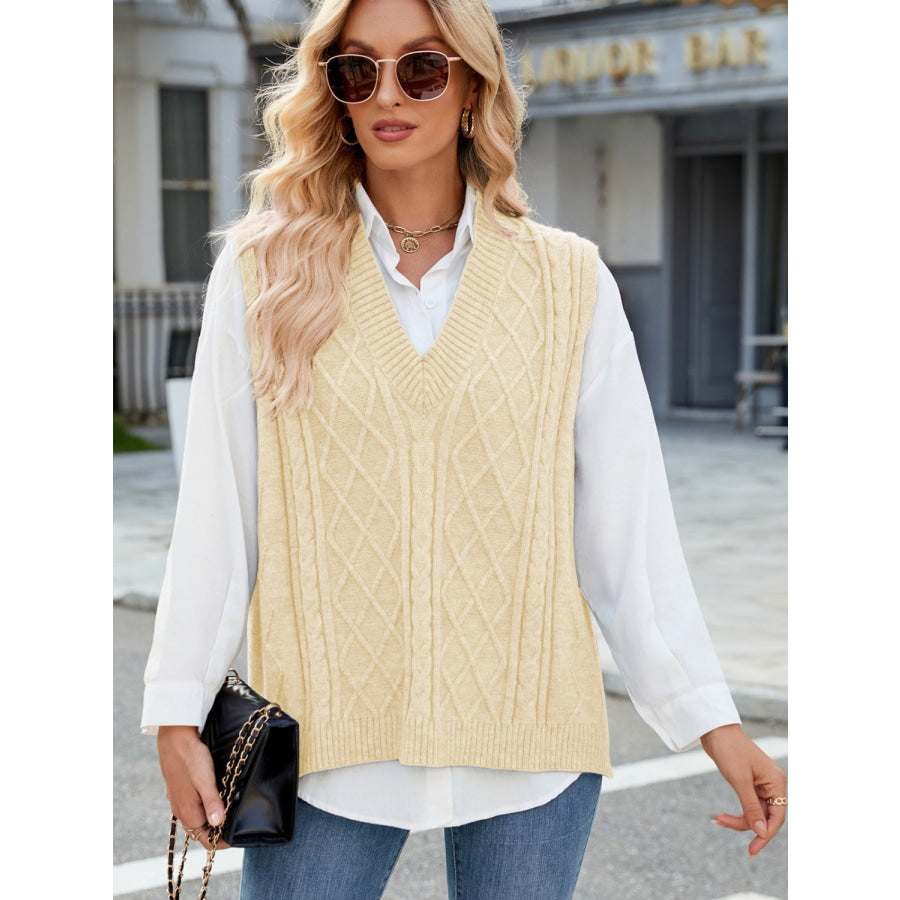 Cable Knit V-Neck Sweater Vest Apparel and Accessories