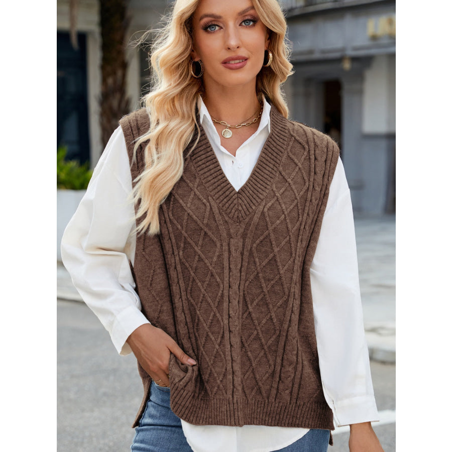 Cable Knit V-Neck Sweater Vest Apparel and Accessories