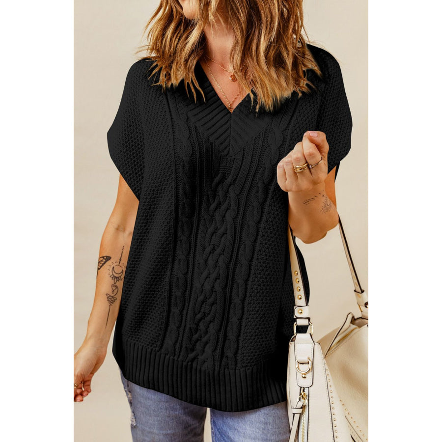 Cable-Knit V-Neck Sweater Vest Apparel and Accessories