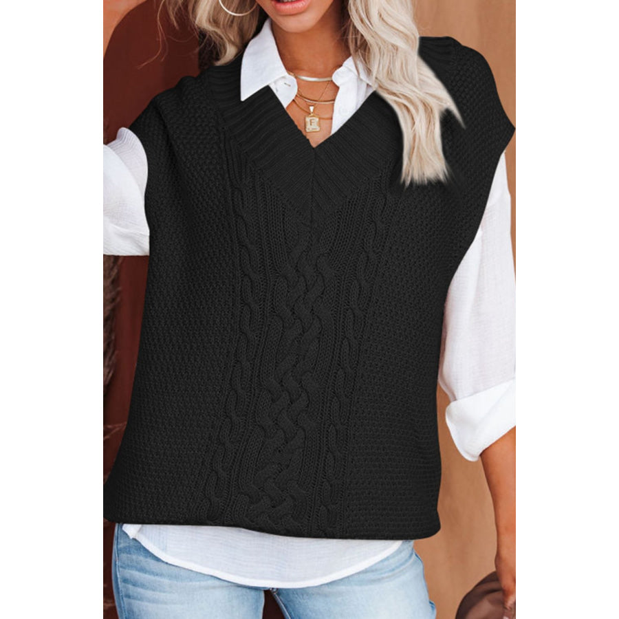 Cable-Knit V-Neck Sweater Vest Apparel and Accessories