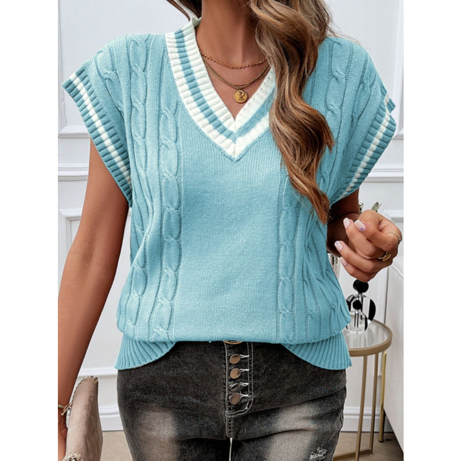 Cable-Knit V-Neck Sweater Vest Apparel and Accessories