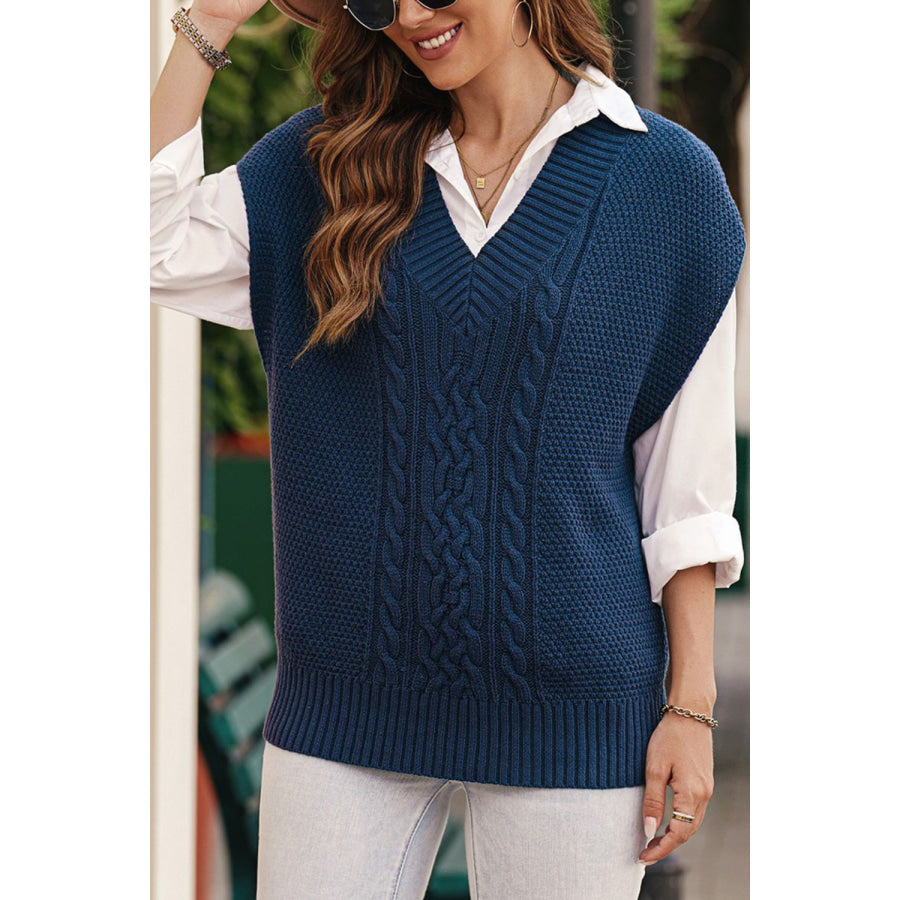 Cable-Knit V-Neck Sweater Vest Apparel and Accessories