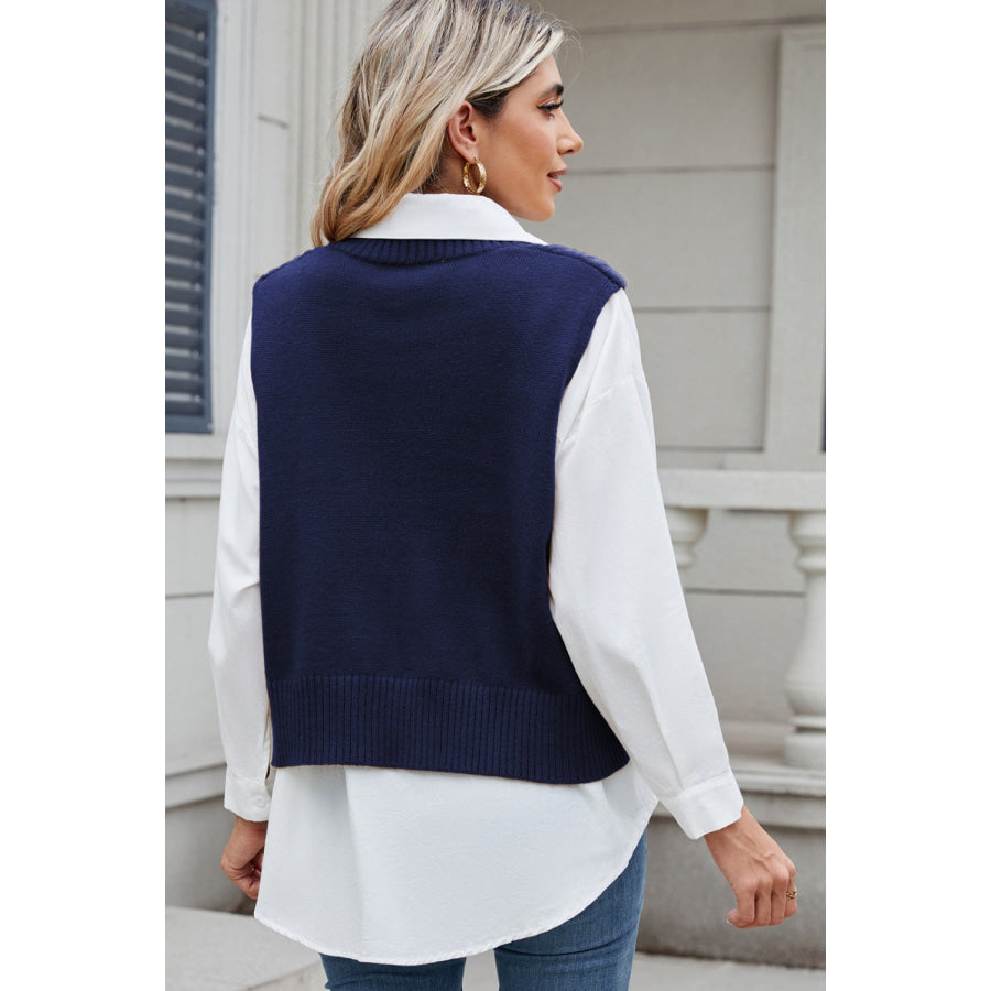 Cable-Knit V-Neck Sweater Vest Apparel and Accessories