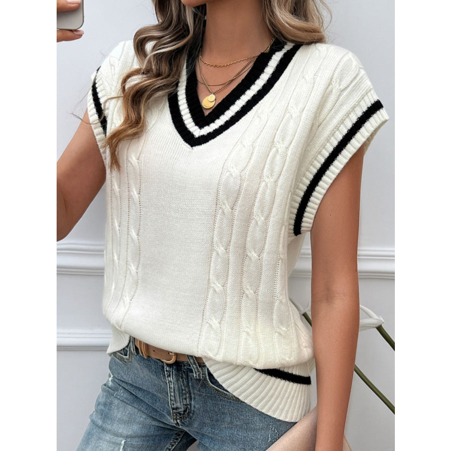 Cable-Knit V-Neck Sweater Vest Apparel and Accessories