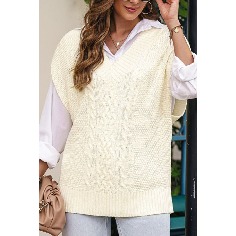 Cable-Knit V-Neck Sweater Vest Apparel and Accessories