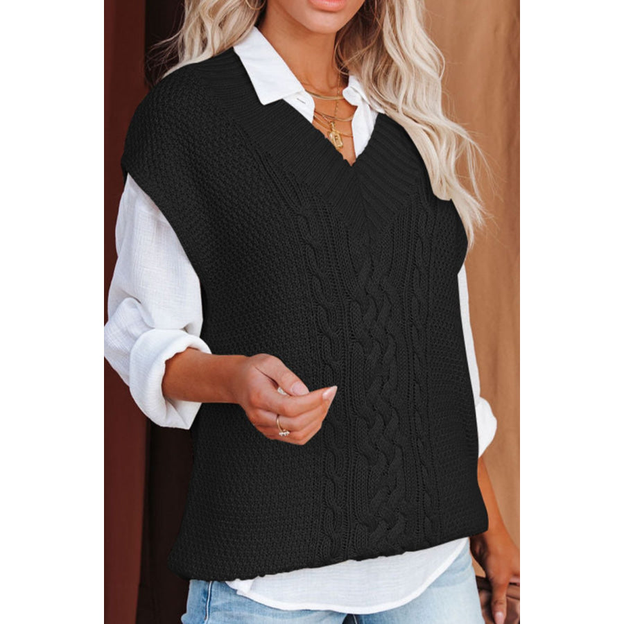 Cable-Knit V-Neck Sweater Vest Apparel and Accessories