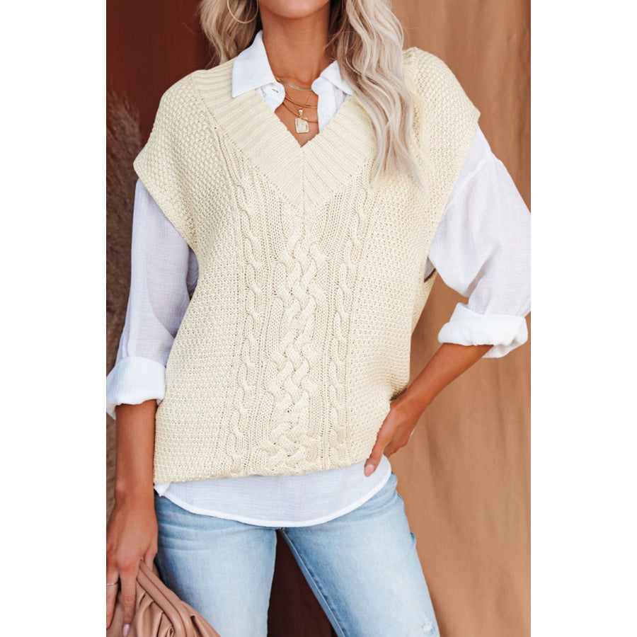 Cable-Knit V-Neck Sweater Vest Cream / S Apparel and Accessories