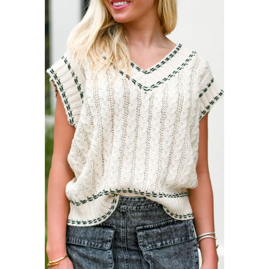 Cable-Knit V-Neck Sweater Vest White / M Apparel and Accessories