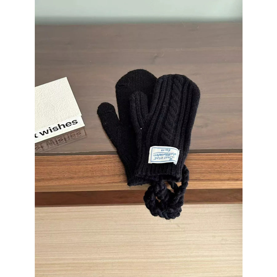 Cable Knit Warm Gloves Black / One Size Apparel and Accessories