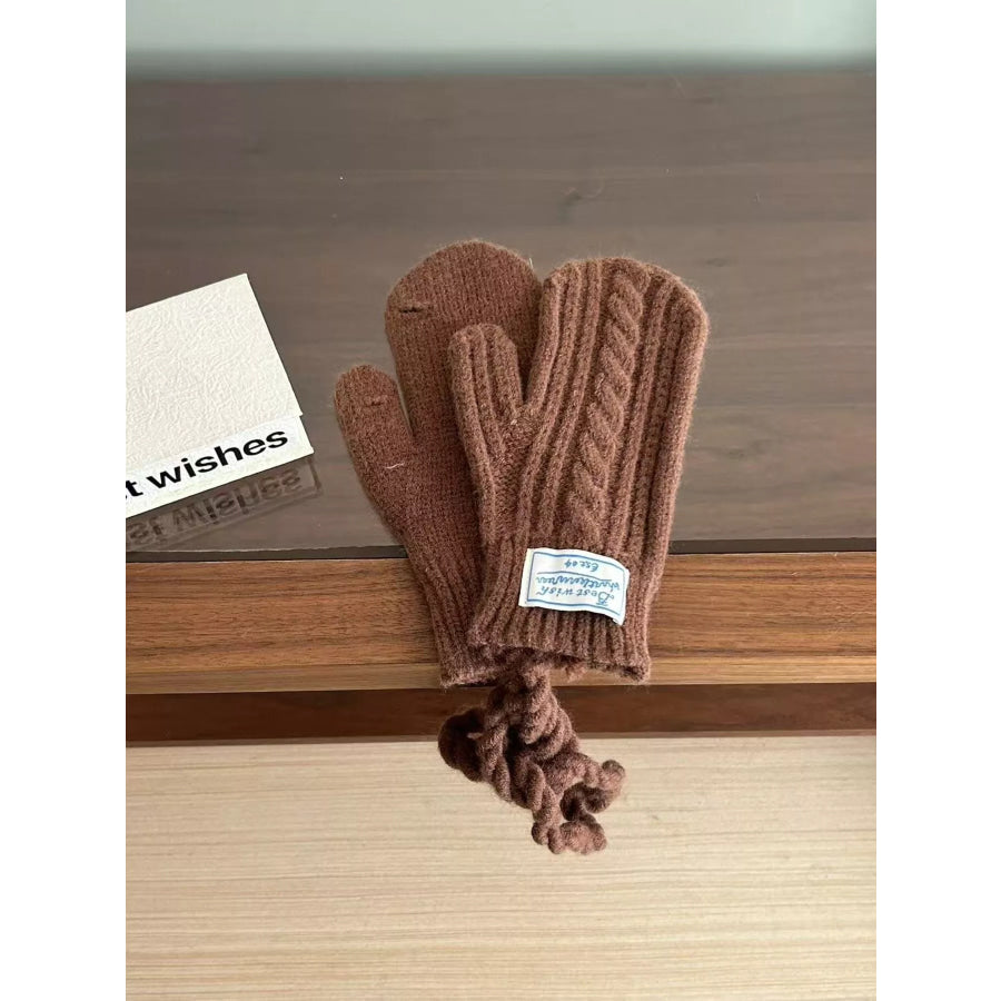 Cable Knit Warm Gloves Brown / One Size Apparel and Accessories