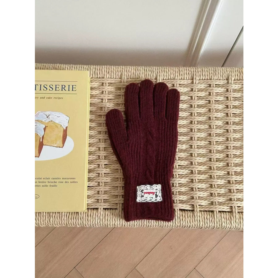 Cable Knit Warm Gloves Burgundy / One Size Apparel and Accessories