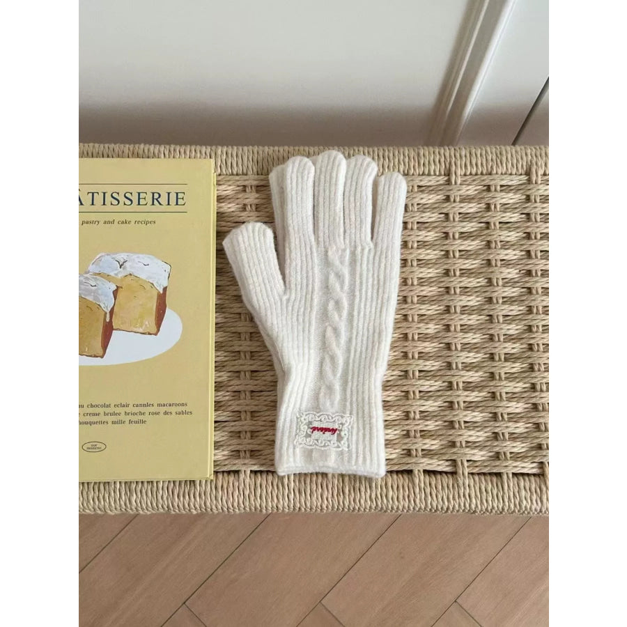 Cable Knit Warm Gloves Gray/white / One Size Apparel and Accessories