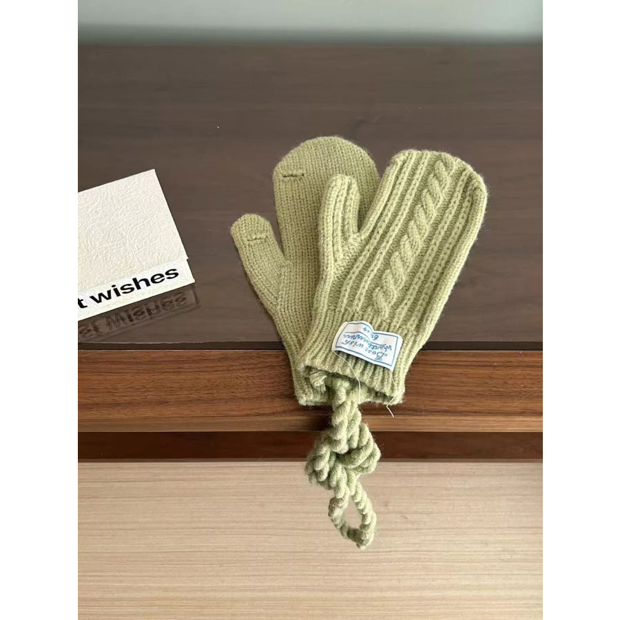 Cable Knit Warm Gloves Green / One Size Apparel and Accessories
