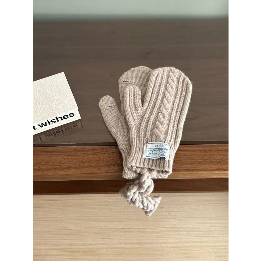 Cable Knit Warm Gloves Khaki / One Size Apparel and Accessories