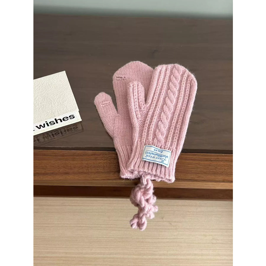 Cable Knit Warm Gloves Pink / One Size Apparel and Accessories