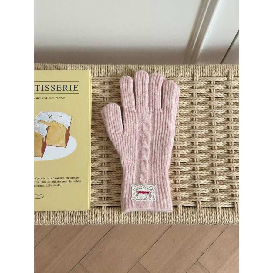 Cable Knit Warm Gloves Pink / One Size Apparel and Accessories