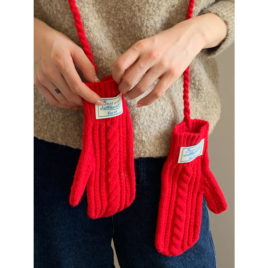 Cable Knit Warm Gloves Red / One Size Apparel and Accessories