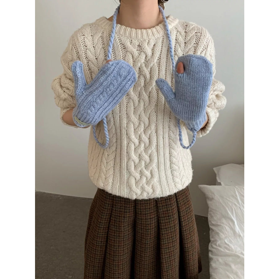 Cable Knit Warm Mittens Gloves Pastel Blue / ONESIZE Apparel and Accessories