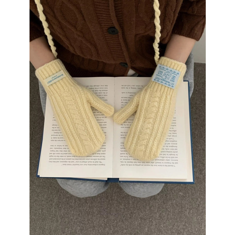 Cable Knit Warm Mittens Gloves Yellow / ONESIZE Apparel and Accessories