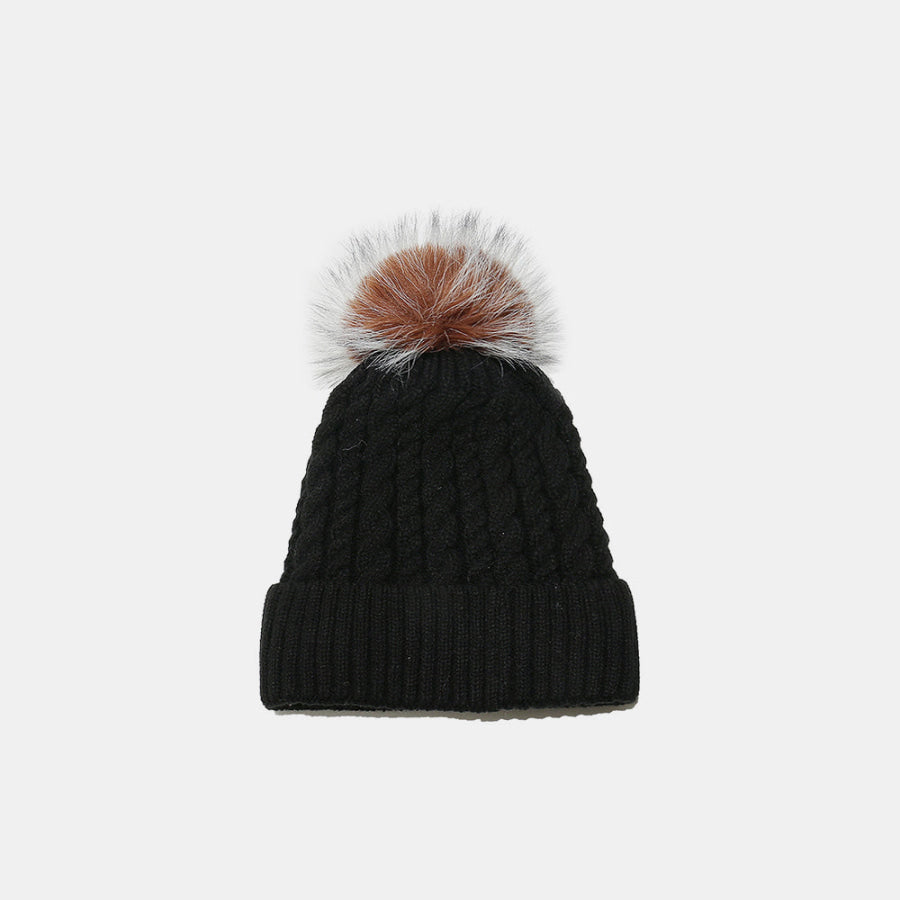 Cable Knit Winter Hat with Pompom Black / One Size Apparel and Accessories