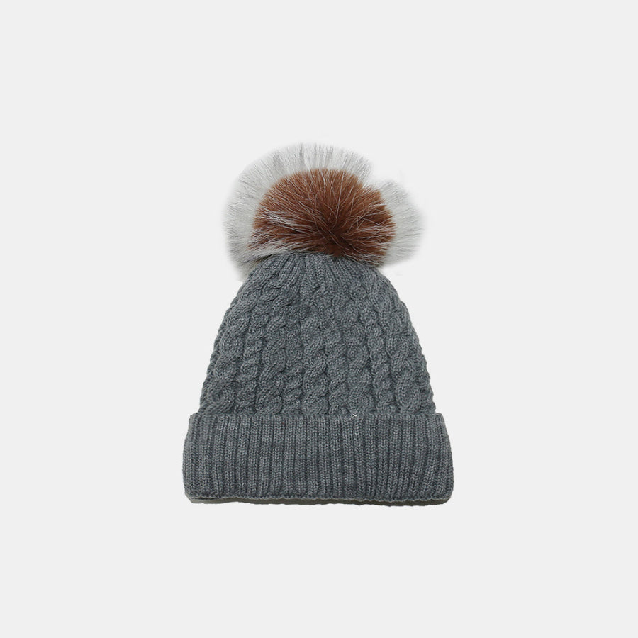 Cable Knit Winter Hat with Pompom Dark Gray / One Size Apparel and Accessories