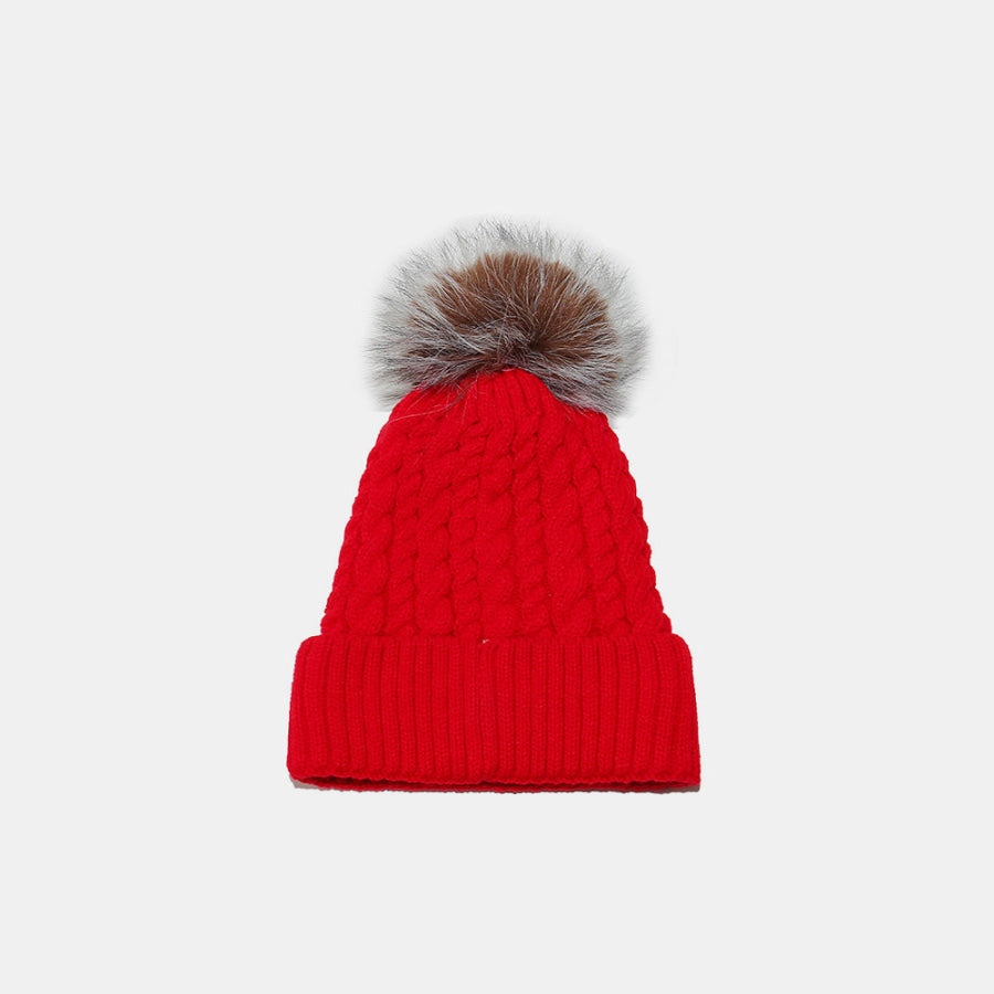 Cable Knit Winter Hat with Pompom Deep Red / One Size Apparel and Accessories