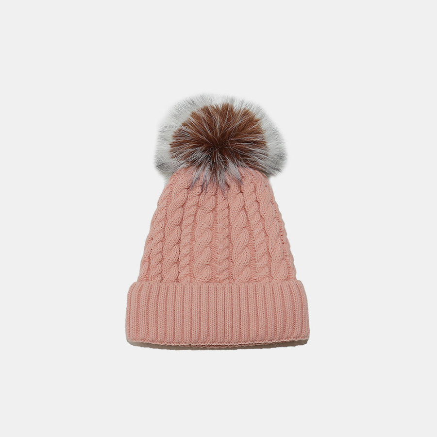 Cable Knit Winter Hat with Pompom Dusty Pink / One Size Apparel and Accessories