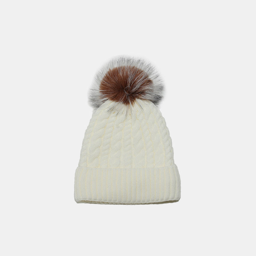 Cable Knit Winter Hat with Pompom Ivory / One Size Apparel and Accessories