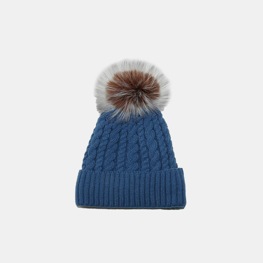 Cable Knit Winter Hat with Pompom Peacock Blue / One Size Apparel and Accessories