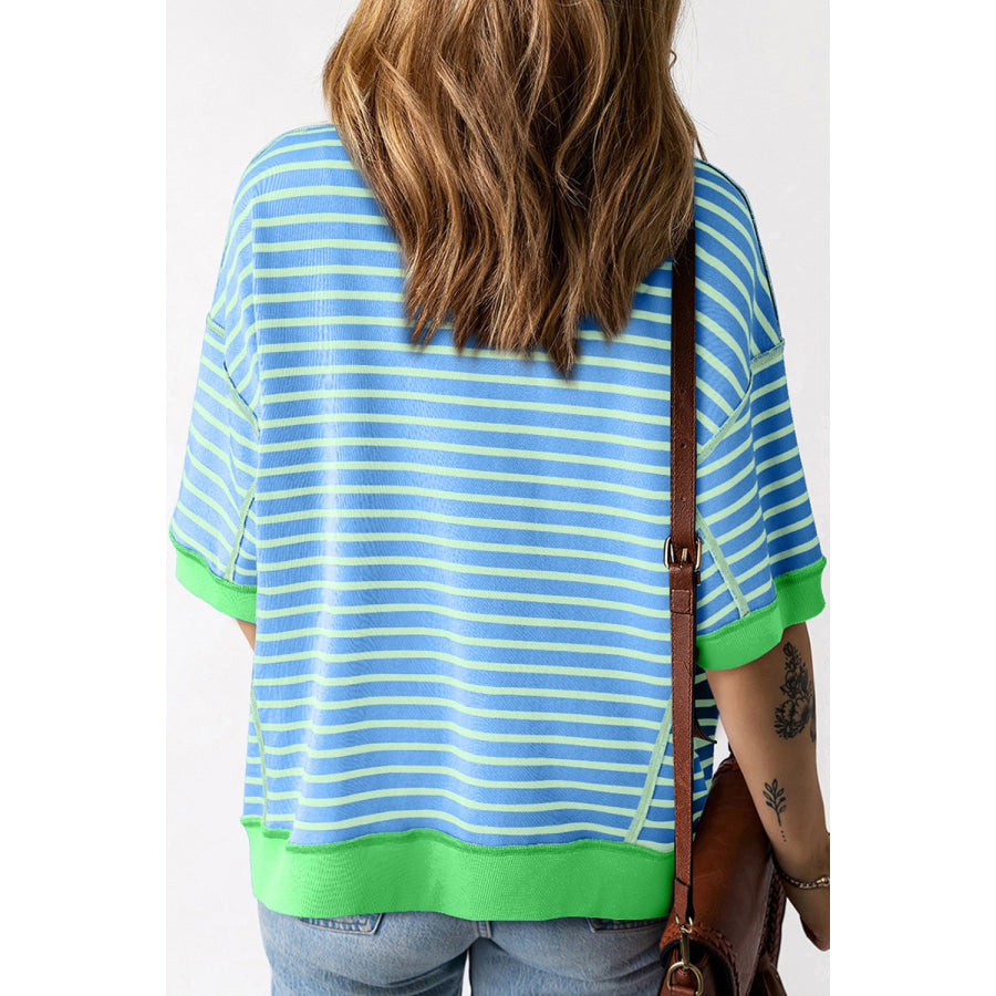 Cactus Striped Round Neck Half Sleeve T-Shirt Apparel and Accessories