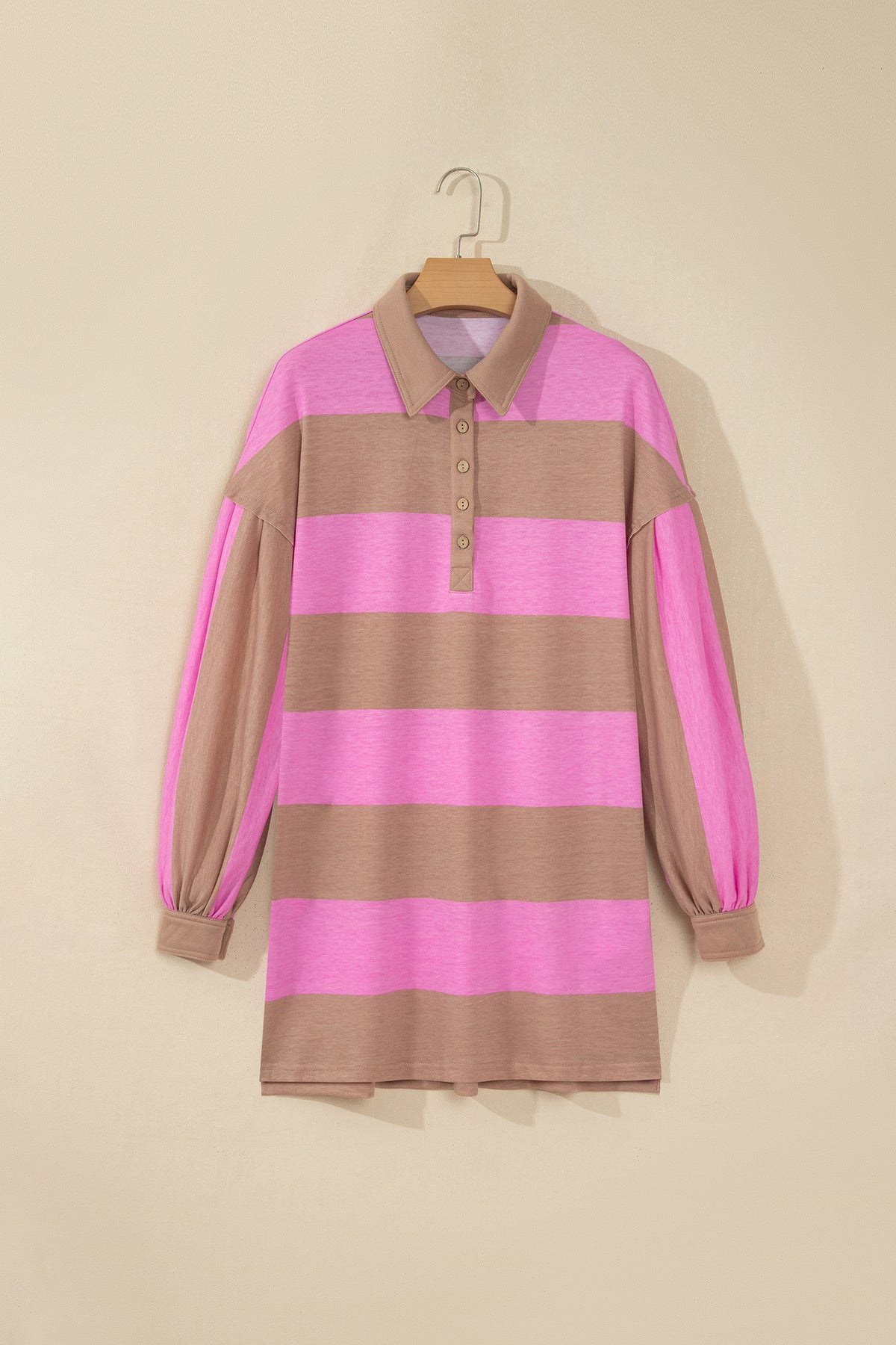 Rose Stripe Striped Button Long Sleeve Short Shift Dress