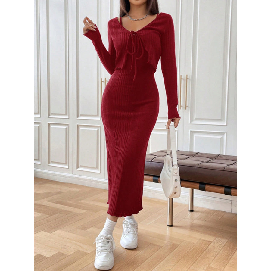 Cami Dress and Tied Long Sleeve Cardigan Set Apparel and Accessories