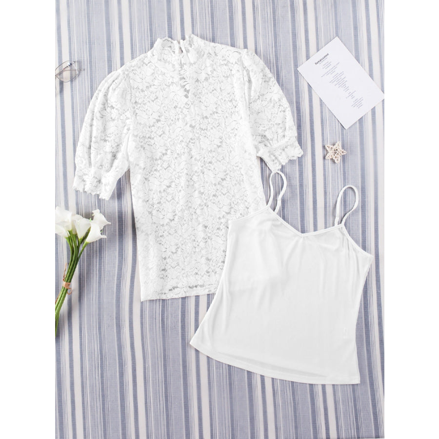 Cami & Lace Short Sleeve Blouse Set Apparel and Accessories