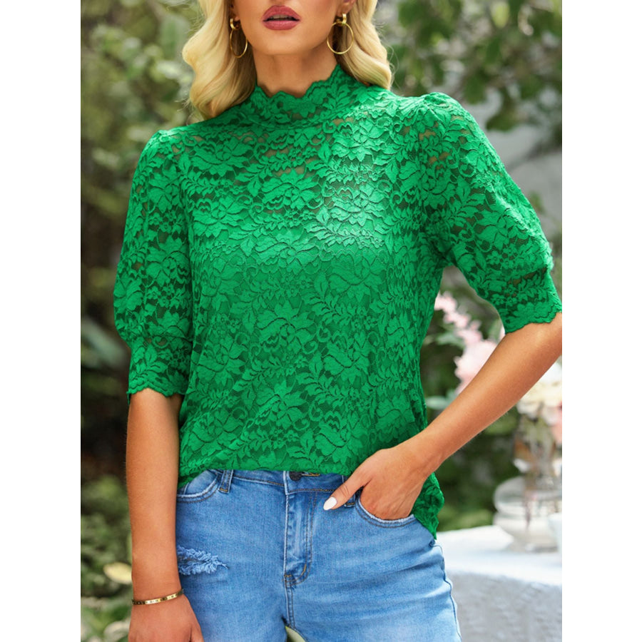 Cami & Lace Short Sleeve Blouse Set Green / S Apparel and Accessories